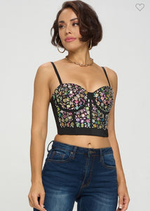 Ruby Embellished Gems Bustier Top - Black/Multi