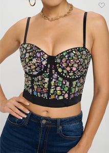 Ruby Embellished Gems Bustier Top - Black/Multi