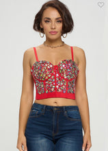 Ruby Embellished Gems Bustier Top - Red/Multi