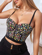 Ruby Embellished Gems Bustier Top - Black/Multi