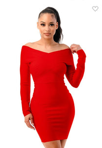 Rose Red Bandage Off Shoulder Dress