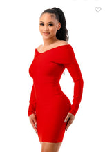 Rose Red Bandage Off Shoulder Dress