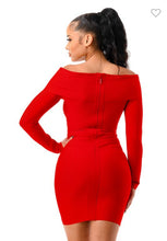 Rose Red Bandage Off Shoulder Dress