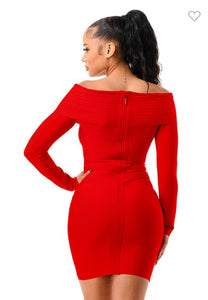 Rose Red Bandage Off Shoulder Dress