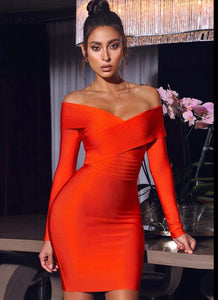 Rose Red Bandage Off Shoulder Dress