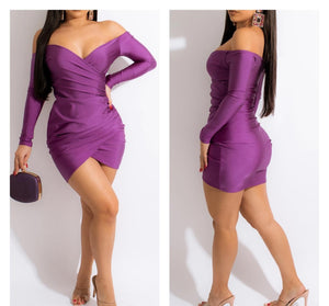 Joy Off Shoulder Mini Dress - Purple