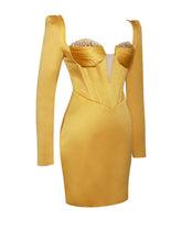 Camila Gold Satin Corset Dress With Crystals