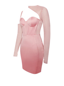 Everlee Blush Mesh Sleeve Satin Corset Dress