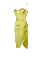 Nyla Satin Corset Dress with Crystals - Lemon