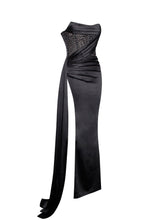 Holly Black Crystallized Corset  Satin Gown - Black