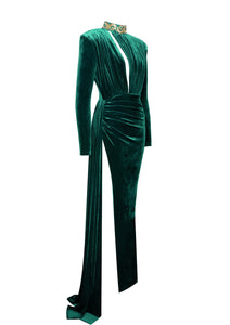 Zenaida Emerald Green CutOut Velvet Gown