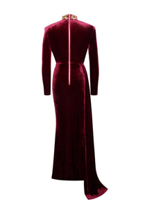 Zenaida Cutout Velvet Gown - Burgundy