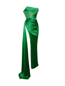 Holly Emerald Crystallized Green Corset Satin Gown