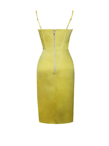 Nyla Satin Corset Dress with Crystals - Lemon