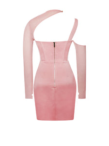 Everlee Blush Mesh Sleeve Satin Corset Dress