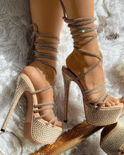 Foxxy Diamond Lace Up Plarform Heels - Nude