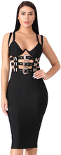 Gia Belted Black Bandage Midi Dress