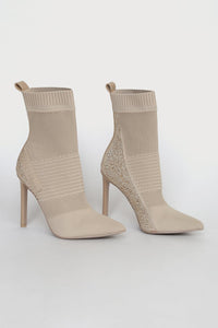 Mixy Nude Sock Rhinestone Booties