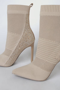 Mixy Nude Sock Rhinestone Booties