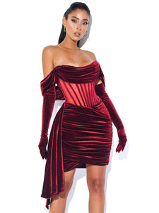 Irisa Burgundy Off Shoulder Corset Dress