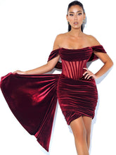 Irisa Burgundy Off Shoulder Corset Dress