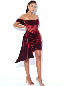 Irisa Burgundy Off Shoulder Corset Dress