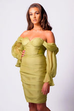 Sirene Silk Off Shoulder Midi Dress - Olive