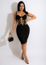 Gia Belted Black Bandage Midi Dress