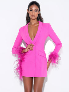 Madeline Feather Blazer Dress - Fuchsia