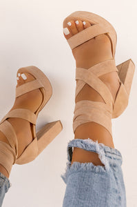 Aitana Lace Up Platform Heels - Nude