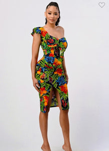 Amazonas Floral One Shoulde Midi Dress