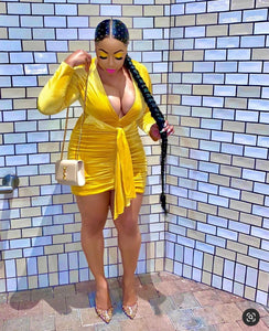Golden Goddess Ruched Mini Dress