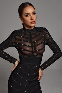 Charlotte Black Bandage Stud Dress