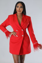 Quenna Feather Blazer Dress - Red