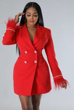 Quenna Feather Blazer Dress - Red