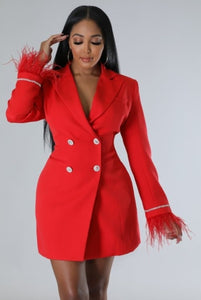 Quenna Feather Blazer Dress - Red