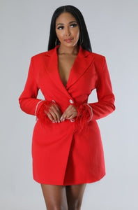 Quenna Feather Blazer Dress - Red