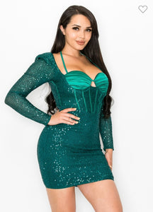 Melina sequin Mini Dress - Hunter Green