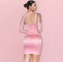 Everlee Blush Mesh Sleeve Satin Corset Dress