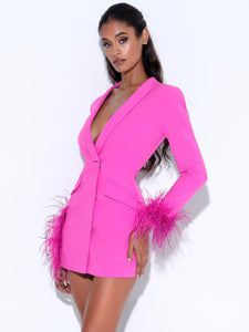 Madeline Feather Blazer Dress - Fuchsia