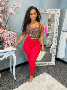 Ruby Embellished Gems Bustier Top - Red/Multi