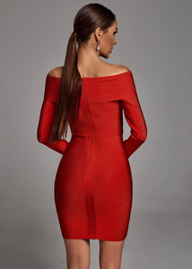 Rose Red Bandage Off Shoulder Dress