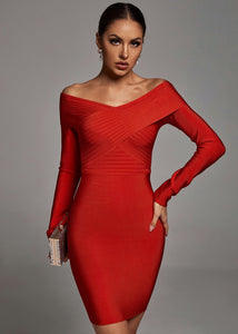 Rose Red Bandage Off Shoulder Dress