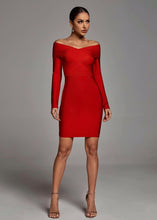 Rose Red Bandage Off Shoulder Dress