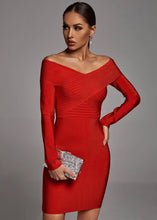 Rose Red Bandage Off Shoulder Dress