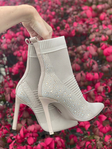 Mixy Nude Sock Rhinestone Booties