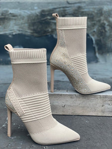 Mixy Nude Sock Rhinestone Booties