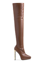 Leyla Over The Knee Platform Heel Boots - Chocolate