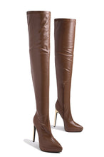 Leyla Over The Knee Platform Heel Boots - Chocolate