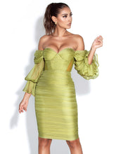 Sirene Silk Off Shoulder Midi Dress - Olive